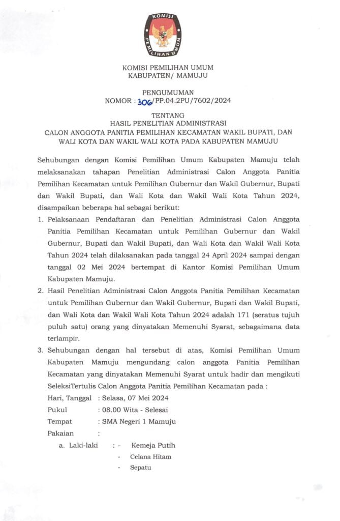 2. Pengumuman Hasil Penelitian Administrasi Calon PPK 1