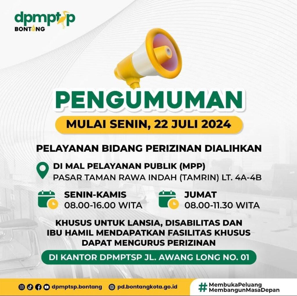Mulai 22 Juli, DPM-PTSP Bontang Alihkan Seluruh Layanan Perizinan ke MPP Pasar Taman Rawa Indah