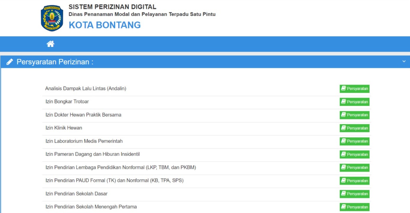 Aplikasi Perizinan Digital (PD) milik DPMPTSP Kota Bontang.
