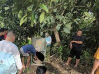 Petugas bersama warga memasang kandang jebak untuk penanganan beruang madu yang masuk ke permukiman Desa Marah Haloq, Kecamatan Telen, Kutai Timur.(Dok: istimewa)