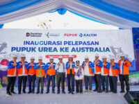 Menteri Pertanian (Mentan) Andi Amran Sulaiman saat menghadiri dan meninjau langsung pelepasan ekspor perdana produk urea PT Pupuk Indonesia (Persero) melalui PT Pupuk Kalimantan Timur ke Australia di Pelabuhan Bontang, Kalimantan Timur, Rabu (14/5/2026).