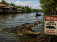 Ilustrasi suasana sungai rawan buaya di Kutai Timur.(Dok: tio/expresi)